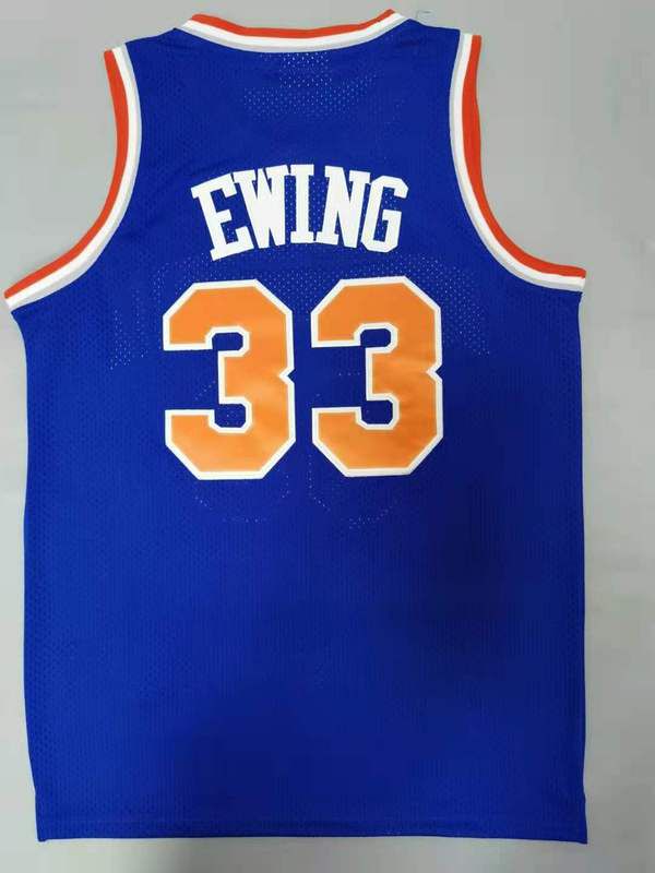Cheap Men New York Knicks 33 Ewing Blue Throwback Gourmet mesh NBA Jersey